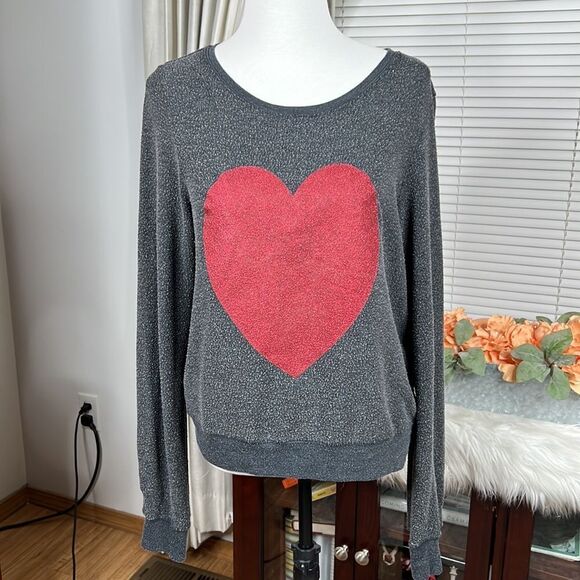 Wildfox Sparkle Heart Jumper Sweatshirt Gray Sz Small - Picture 2 of 8